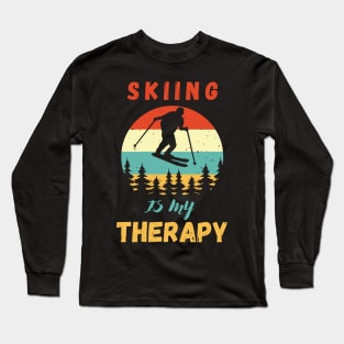 Skiing Is My Therapy Funny sunset Long Sleeve T-Shirt